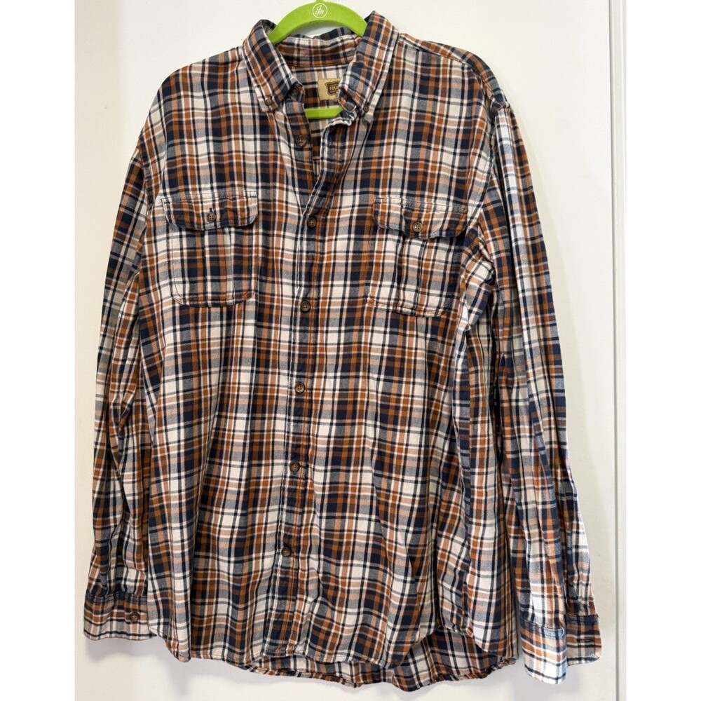 The Foundry Supply Co. Men's Size XLT Brown Plaid Flannel L Sleeve Button Down
